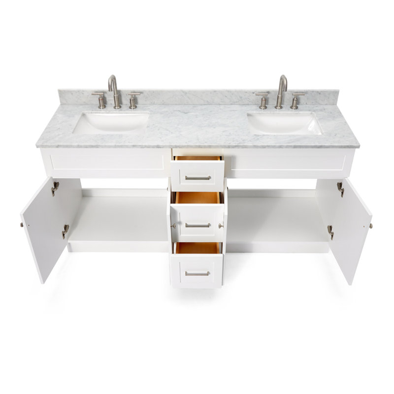 Partham 73'' Double Bathroom Vanity with Carrara Marble Top, White