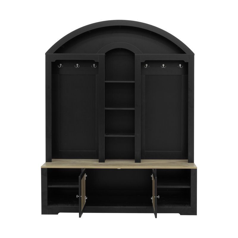 2-Tone Curved Entryway Cabinet With Hooks, Black 