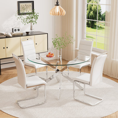 Ensemble de salle à manger 5 pièces, table en verre et 4 chaises