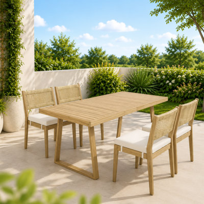 HAVEN 5-Piece Solid Acacia Wood Outdoor Patio Dining Set with Rectangular Table & 4 Chairs Beige