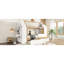 Lit simple en bois massif blanc et naturel avec tiroirs et tablettes
