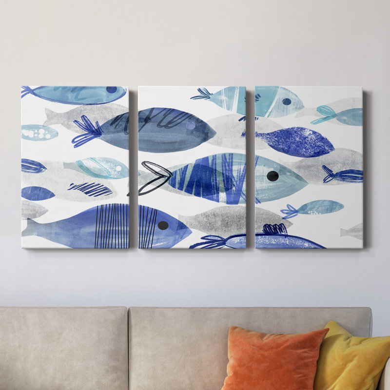 " Fish Parade I " 3 - Pieces, 18" H x 36" W x 1.5" D