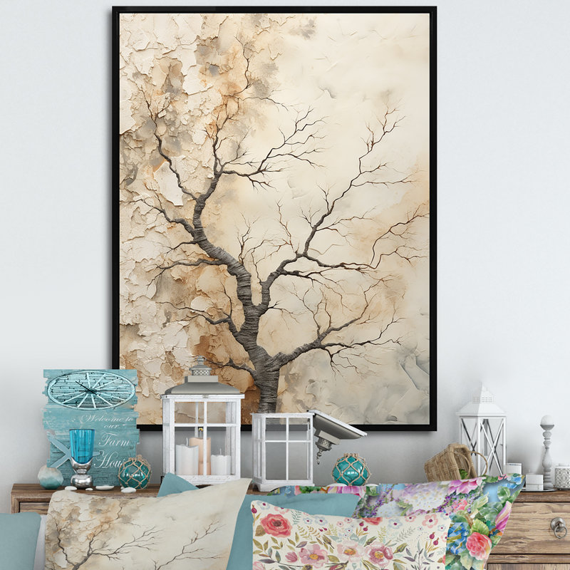 «Beige Trees Oak Solitude III», reproduction sur toile, Cadre flottant noir, H 40 po x l 30 po x P 1,5 po
