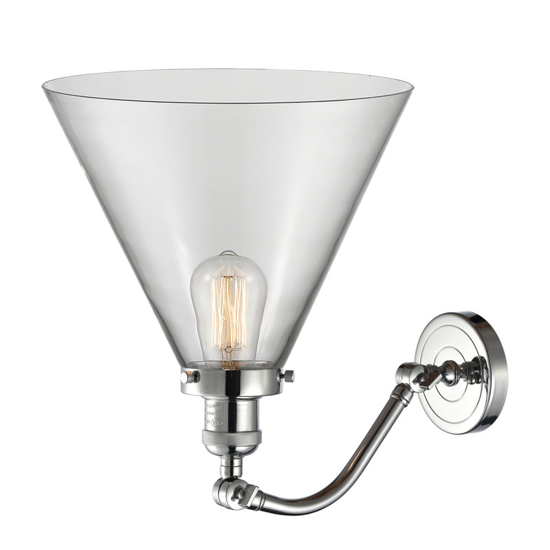 Applique murale 1 lumière Cone, Ampoule incandescente rétro 60 watts, Clair, Chrome poli