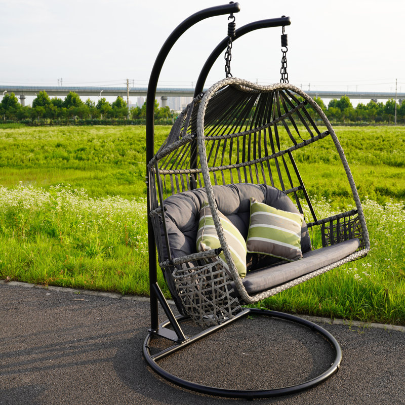 2 Person Wicker Swing Chair with Cushions