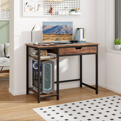17 Stories 40" Computer Desk w/ Charging Station Drawer & Adjustable Shelf Headphone Hooks