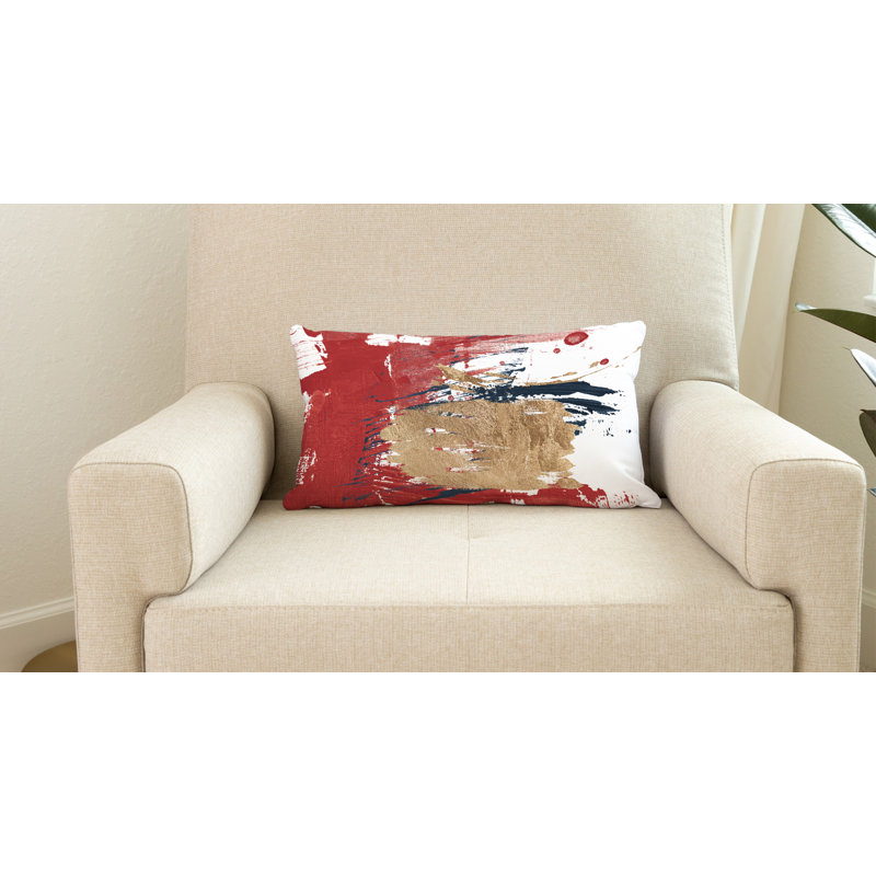 Coussin lombaire intérieur / extérieur abstrait Sarian, Rouge / or / blanc