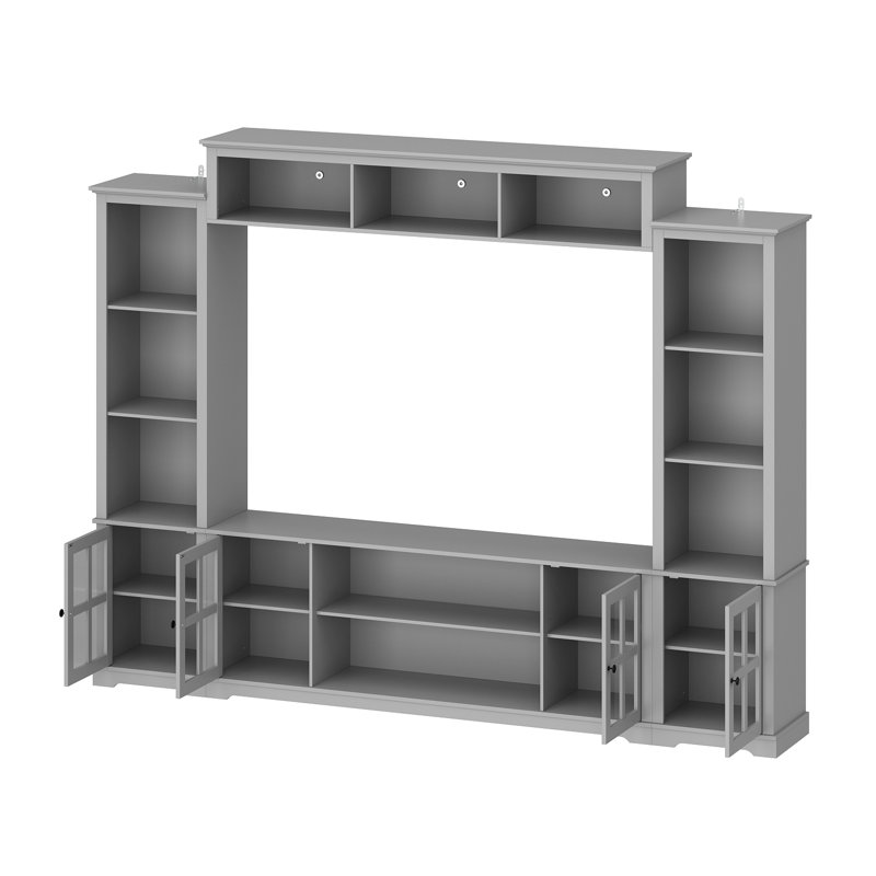 Meuble audio-vidéo l 102 po avec portes en verre et tablettes réglables, Gris