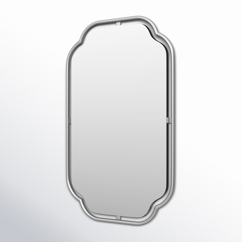 Silver Quatrefoil Metal Framed Rectangular Mirror