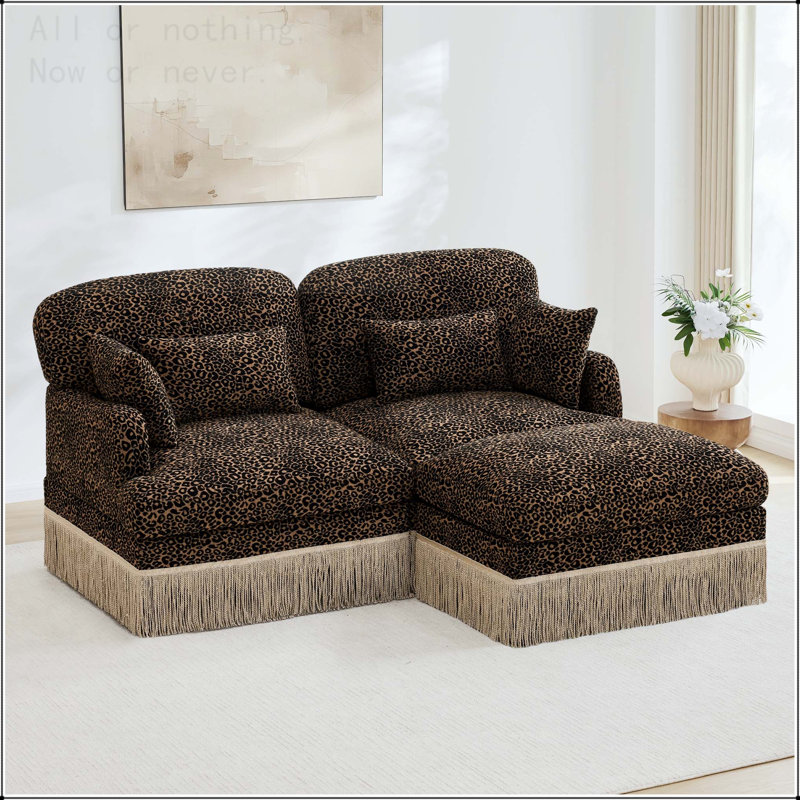 Canapé modulaire en chenille à imprimé léopard, 2 sièges en forme de L, Brown Chenille