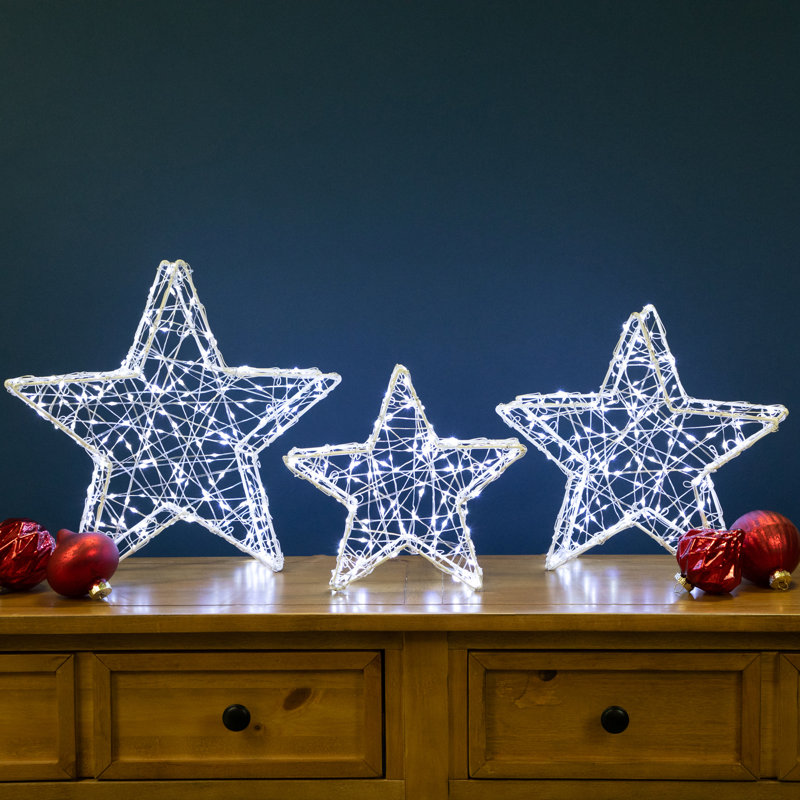 LED Lighted Stars Outdoor Christmas Decorations - 14" - Gold - Set Of 3, White