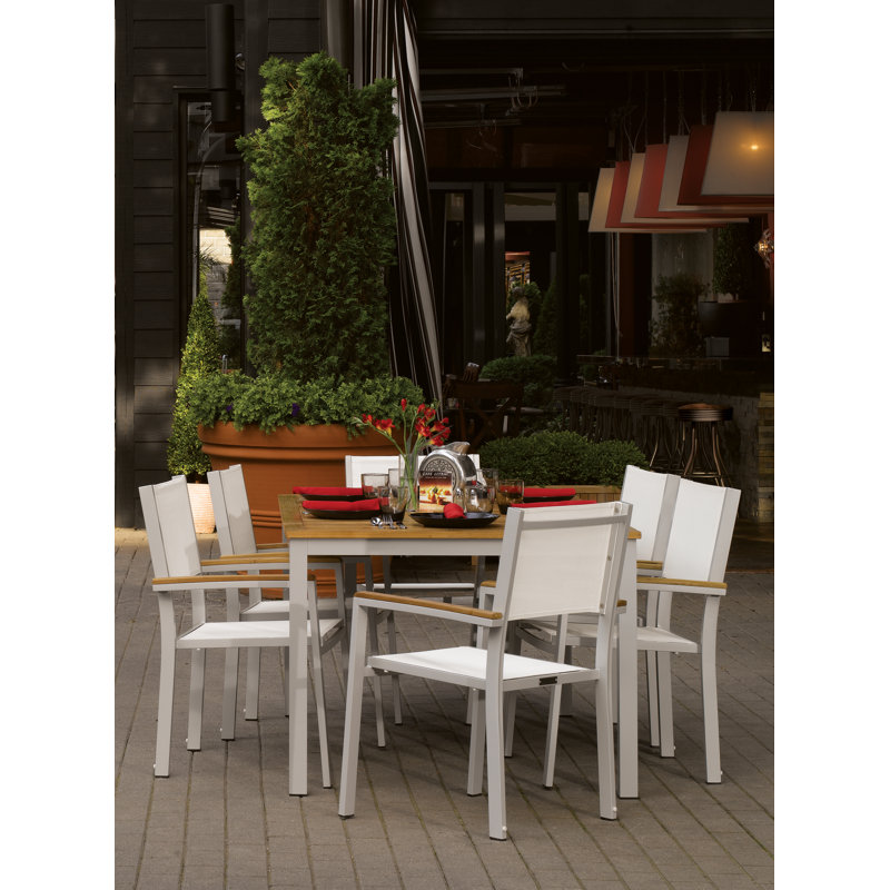 Travira Stacking Patio Arm Chair, Natural Sling, Flint, Tekwood Natural