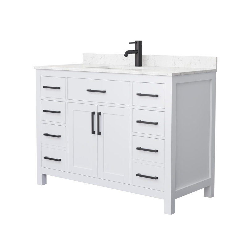 Beckett 48" Freestanding Single Bathroom Vanity with Cultured Marble Top, White, Carrara Cultured Marble, Matte Black