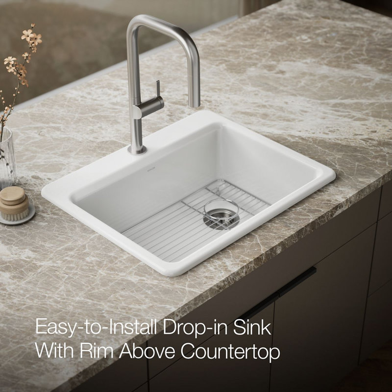 Riverby® 27" L x 22" W Drop-In Kitchen Sink, 1 Hole, White