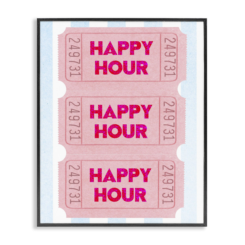 «Happy Hour» rose, art de la giclée encadrée, par Lil 'Rue, H 20 po x l 16 po, Giclée encadrée noir minuit