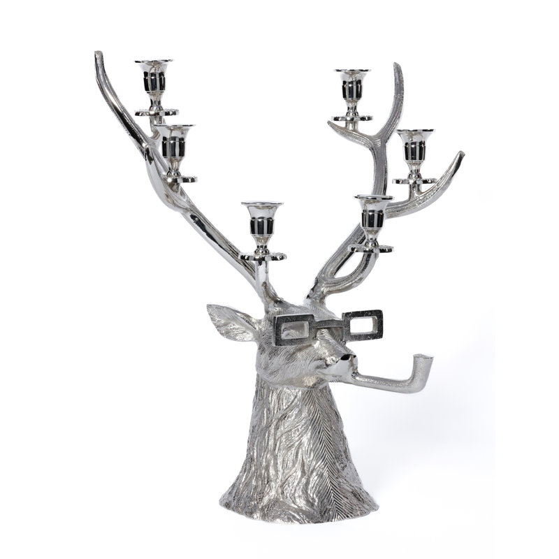 Pipe-Lit Stag 6-Tier Decorative Metal Taper Candleholder, Nickel