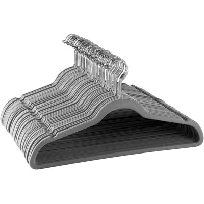 Elama Home 50 Piece Flocked Velvet Clothes Hangers With Stainless Steel Swivel Hooks In Black