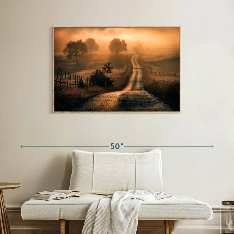 Champ de brouillard, Cadre flottant en bois naturel, 40 po x 27 po
