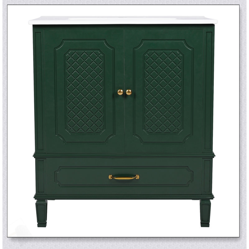 Meuble-lavabo de style rétro de 30 po avec lavabo, rangement multifonctionnel, portes à fermeture en douceur et panneau de fibres à densité moyenne durable