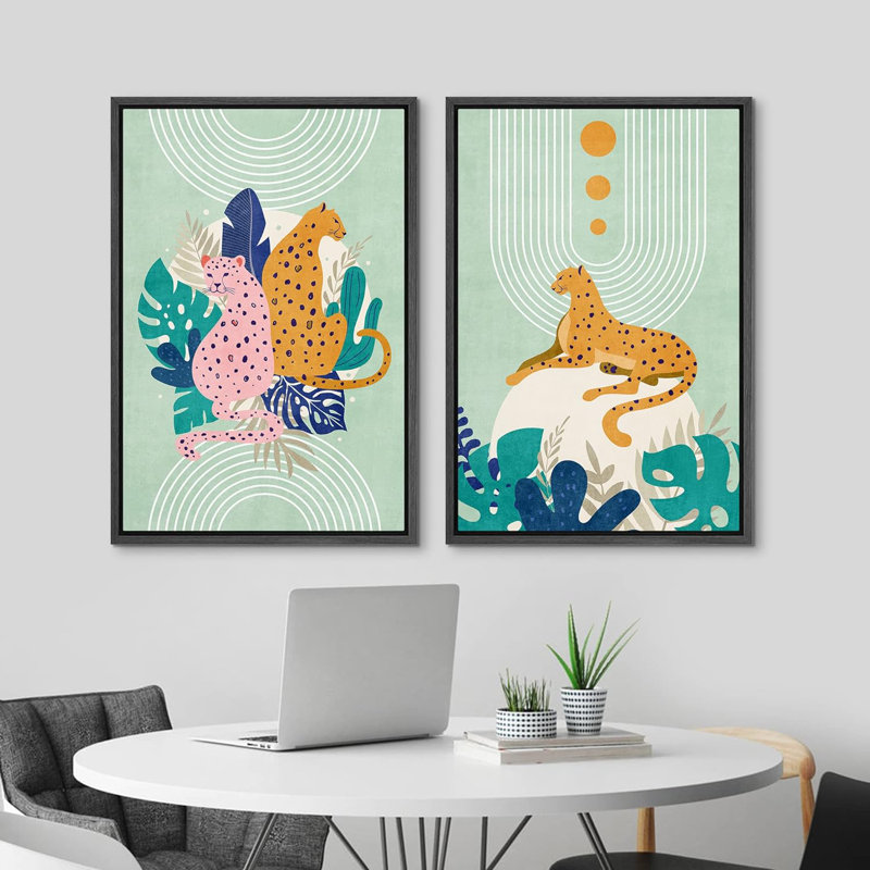 Guépard tropical, impression sur toile 2 pièces, H 24 po x l 32 po x P 1,5 po, Noir