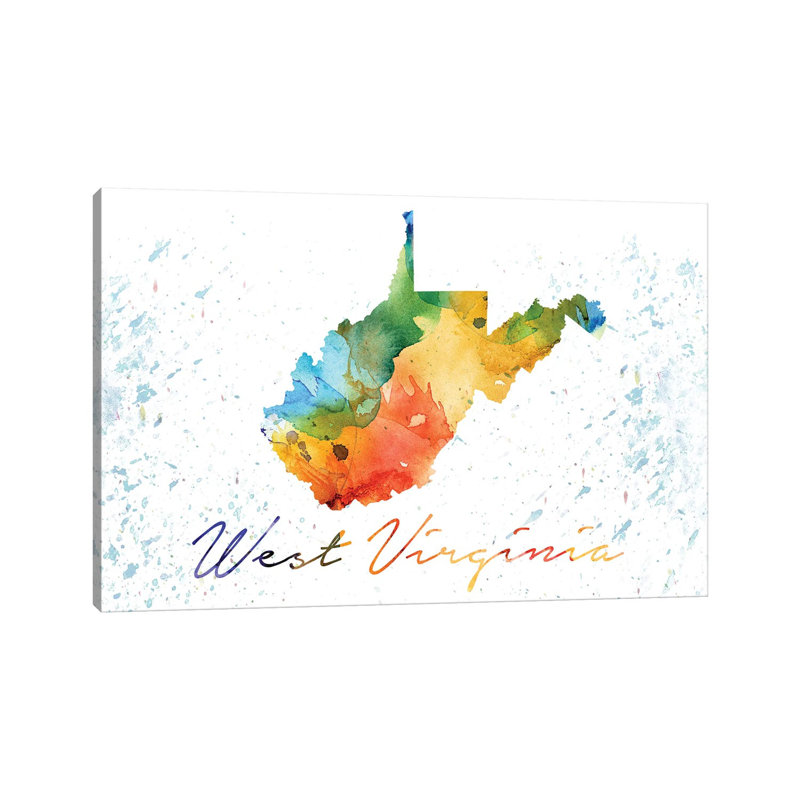 West Virginia State Colorful par Walldecoraddict - Estampe numérique sur toile tendue avec châssis, West Virginia