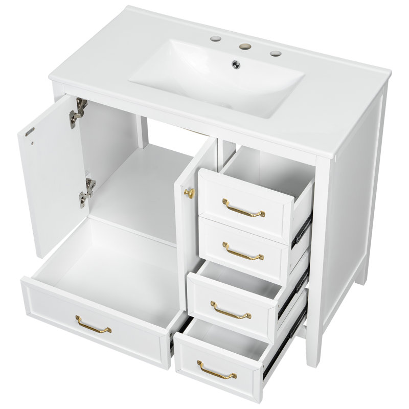 36" Bathroom Vanity With Ceramic Sink, White