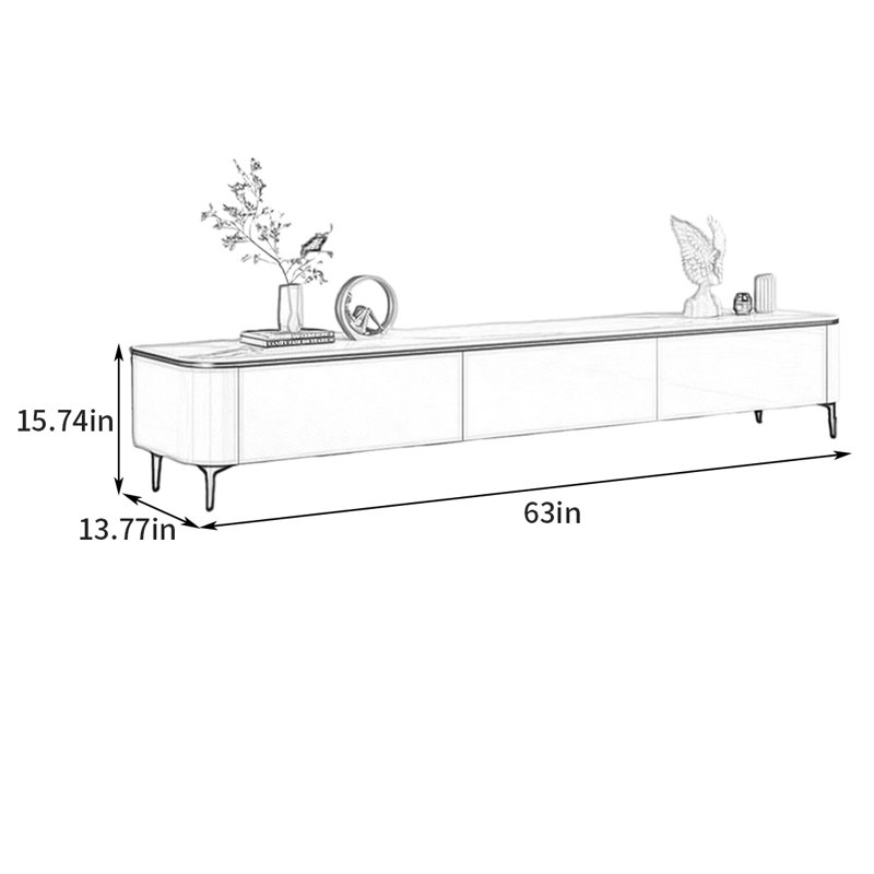 Meuble télé de style américain de luxe minimaliste, 15.74" H x 63" L x 13.77" W, Kaki