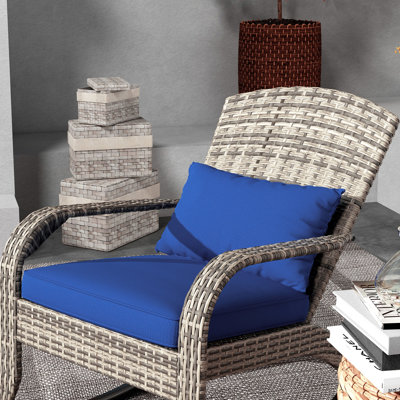 Chaise berçante, bleu foncé avec dossier haut élégant et coussin de siège pratique pour le jardin, véranda, dossier moderne de balcon, coussin