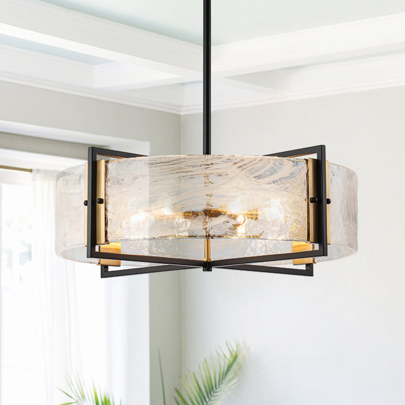 Modern 6-Light Cloud Glass Drum Chandelier