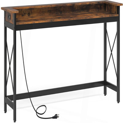 70.9" Extra Long Console Table With Power Outlets & USB Ports, Narrow Sofa Table Behind Couch, Industrial Entryway Bar Table With Charging Station For Living Room, Hallway, Rustic Brown