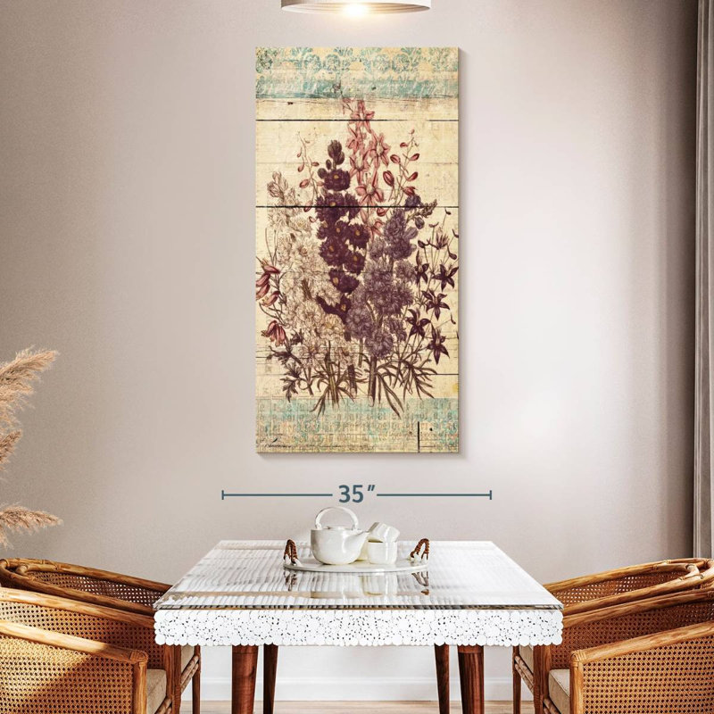 Fleurs sur bois, H 54 po x l 27 po