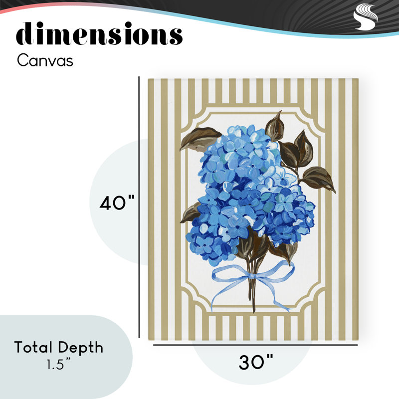 «Blue Hydrangea Blossom Bow Canvas», conception par Adonna Ebrahimi, H 40 po x l 30 po
