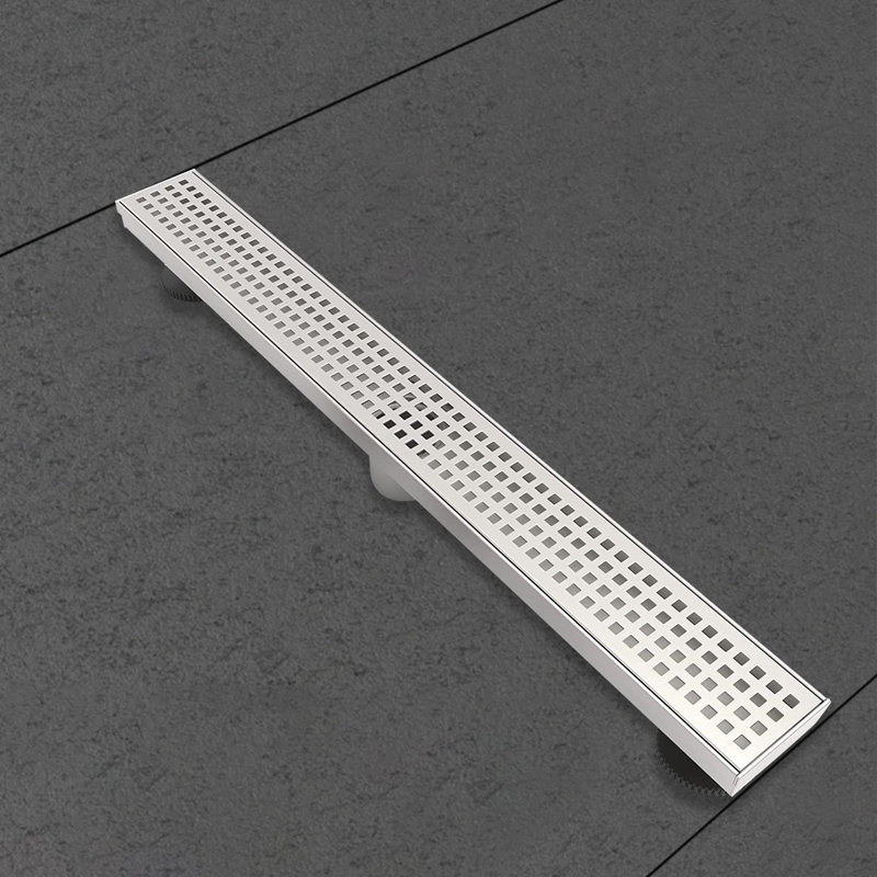 Long Rectangular Linear Shower Drain With Square Pattern Drain Cover And Hair Catcher,Stainless Steel,Brushed Nickel
