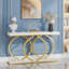 Console moderne de 140 cm (55,11 po) en faux marbre blanc et doré, idéale pour une entrée, un salon ou comme table d'appoint.