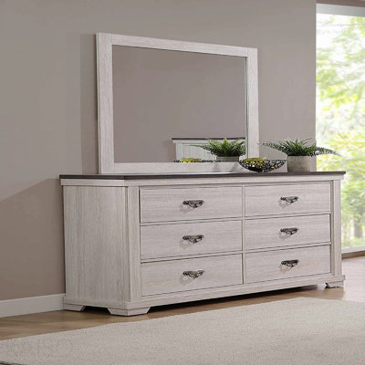 1pc Farmhouse Style Six Drawer Dresser Beige Finish Rustic Bedroom Solid Wood Wooden Furniture