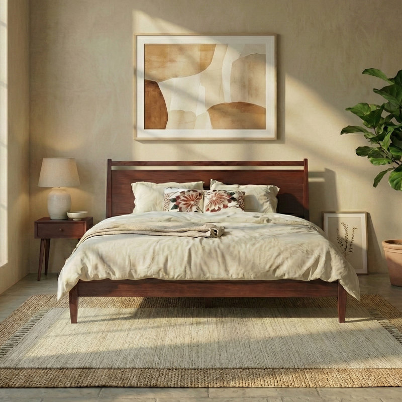 King Size, Dark Walnut Adept Wooden Bed Frame with Headboard