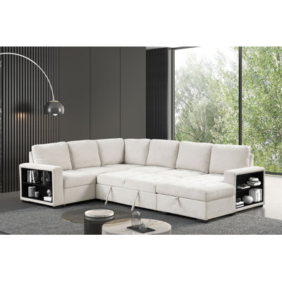 Canapé-lit modulaire contemporain l 128,4 po, beige