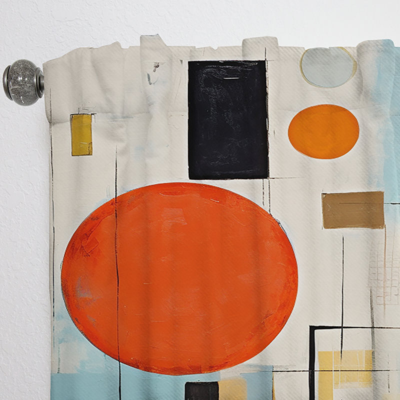 Arles Blue Orange Mid Century Abstract Retro - Mid-Century Curtain - Velvet Room Darkening - 1 Panel, 52" W x 84" L