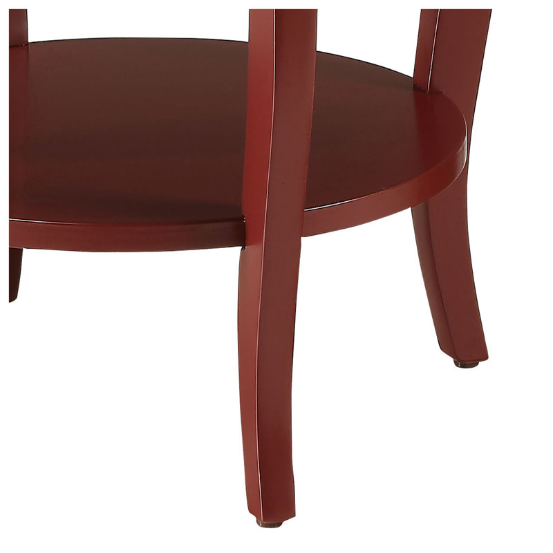 Table d'appoint ronde en bois rouge avec tablette inférieure - Table d'appoint contemporaine pour salon