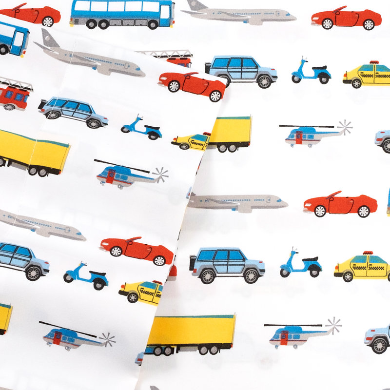 Blue Transportation Print Microfiber Twin Kids Sheet Set