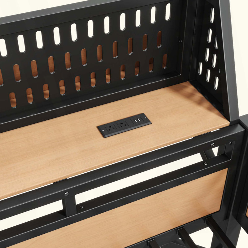 Structure de lit mezzanine avec tablettes de rangement et panneau perforé, lit mezzanine en métal avec ports USB et lumières DEL, sécuritaire et robuste