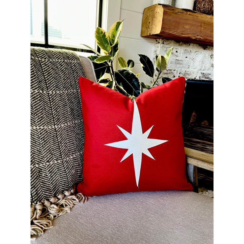 Housse de coussin étoile de Noël rouge, 15"H x 15"W