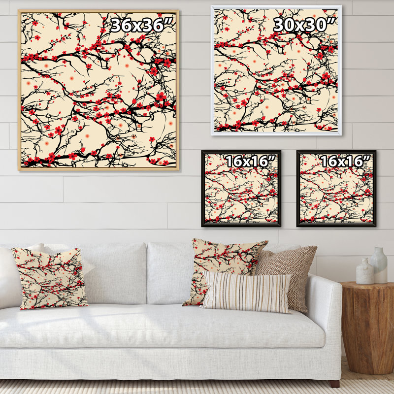 «Cherry Tree Blossoms On Yellow», reproduction d'art sur toile traditionnelle, H 30 po x l 30 po x P 1 po
