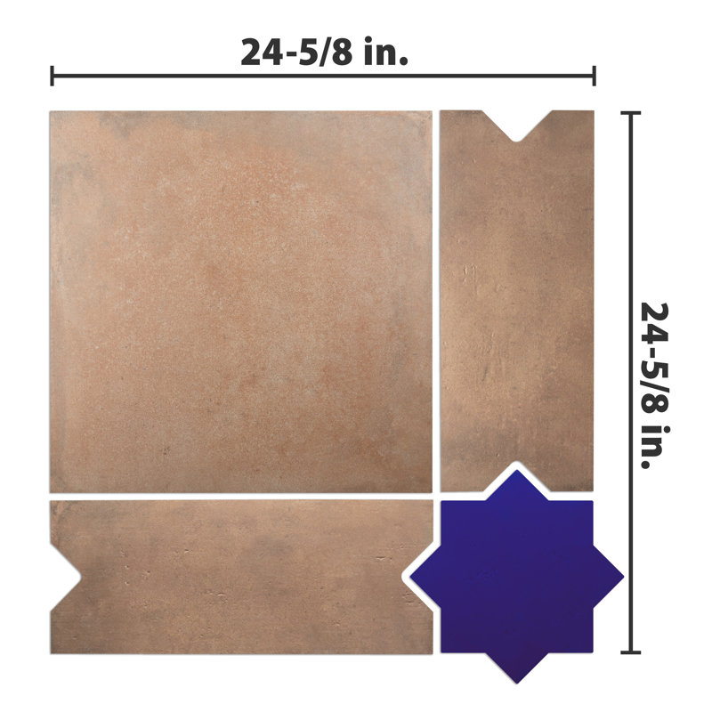 Argile Bordeaux 24-5/8 In. X 24-5/8 In. Porcelain Floor And Wall Tile Kit, Brown/Blue