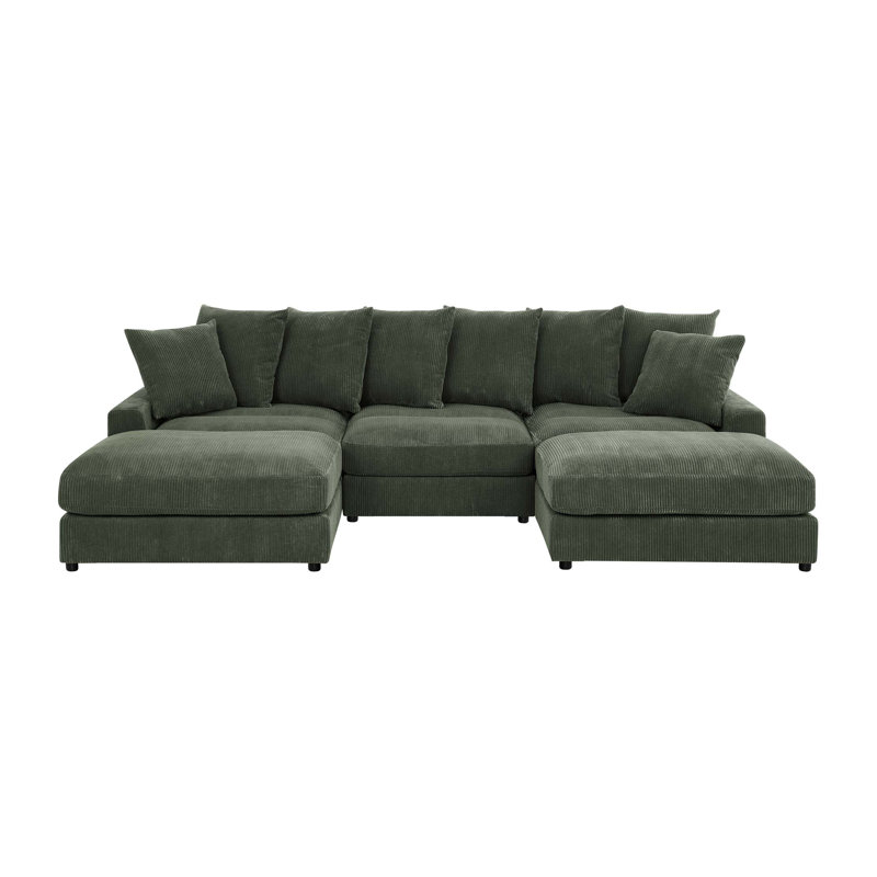 Reversible Modular Corner Sectional with Ottoman, Antique Green