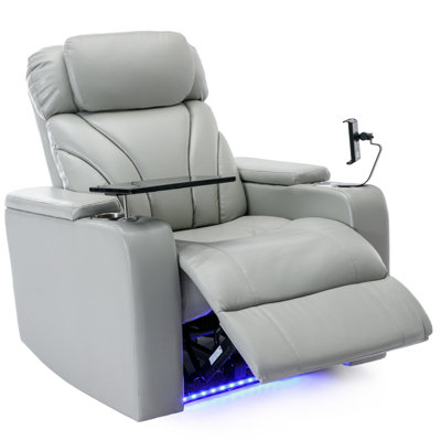 Power Motion Recliner Electric Power Recliner With Usb Charging Port, Hidden Arm Storage, Convenient Cup Holder And Bluetooth Speaker, Light Grey