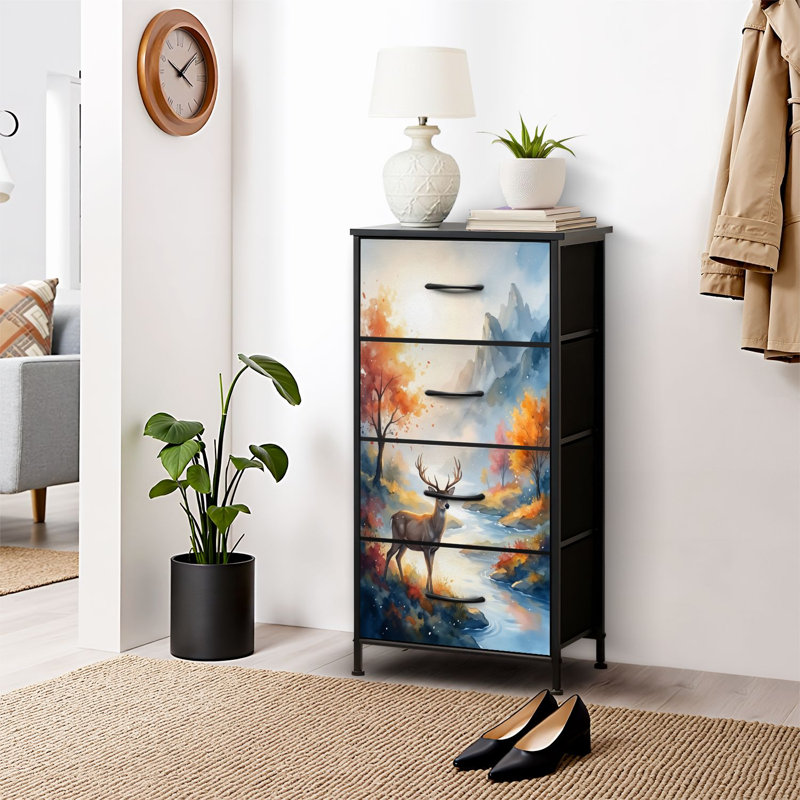 4 Drawer Dresser for Bedroom, Narrow Chest of Drawers, Wooden Top and Study Iron Frame 18"x37.5"-(WxH)