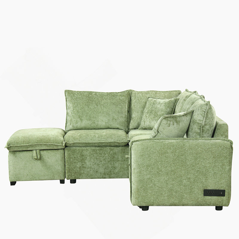 Canapé-lit modulaire convertible en L 82,67 po, Chenille verte