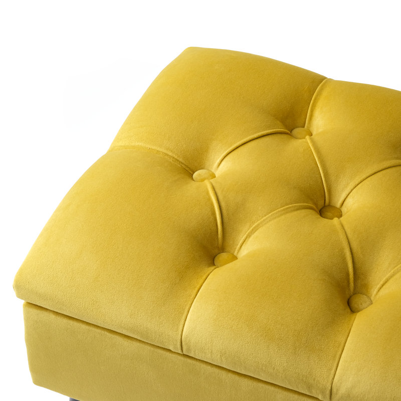 Thalassa Velvet Upholstered Storage Bench, H44 x W120 x D30cm, Yellow, Black