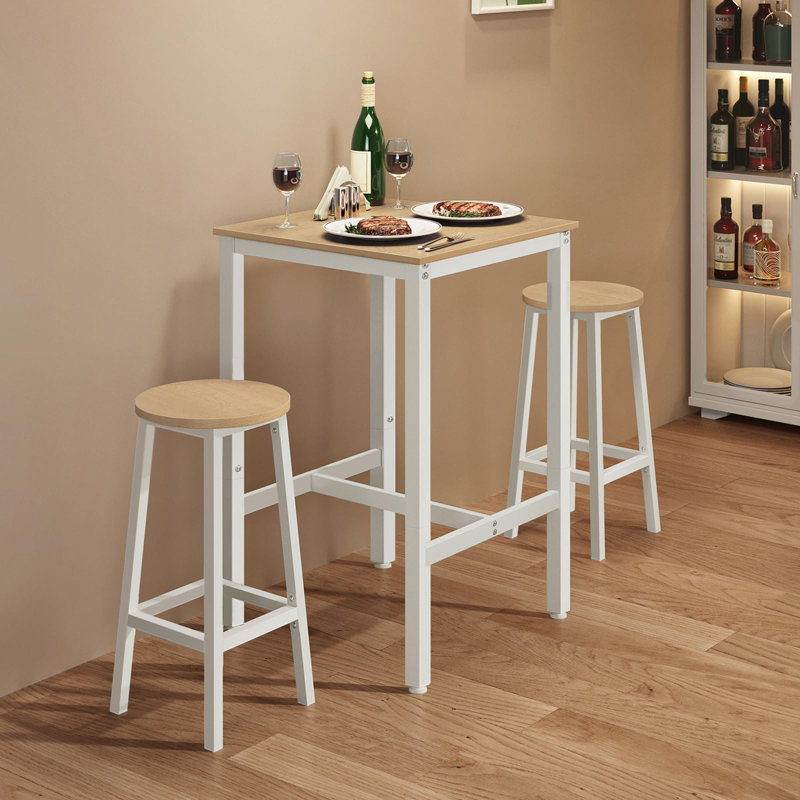 Belldas Square Metal Outdoor Bar Table , 60cm cm W 60cm cm D, Oak Beige, White